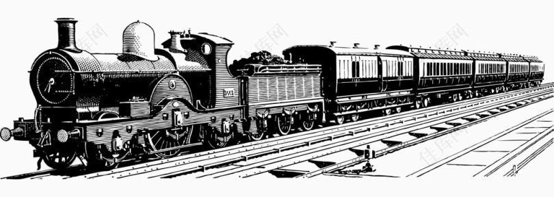 卡通手绘黑白古老欧洲火车