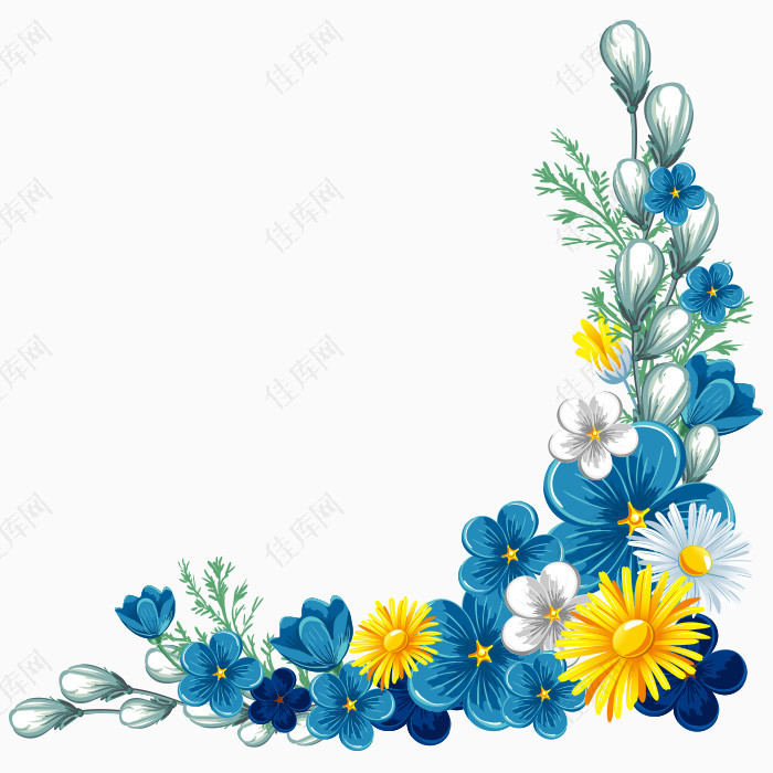 手绘蓝色花朵装饰素材