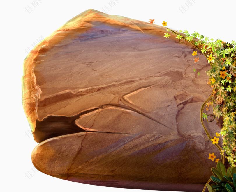 卡通阳光下缠绕花藤的岩石