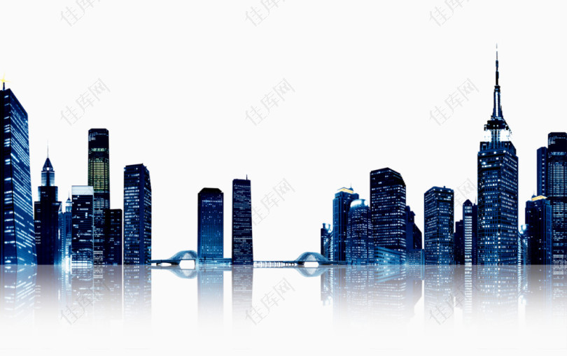 深蓝色现代城市建筑群夜景素材