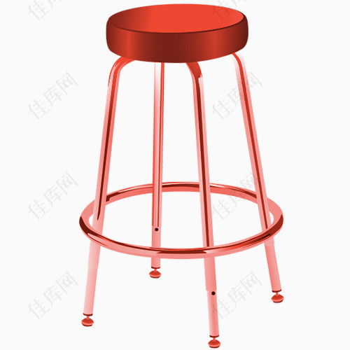 红色手绘圆形凳子模型