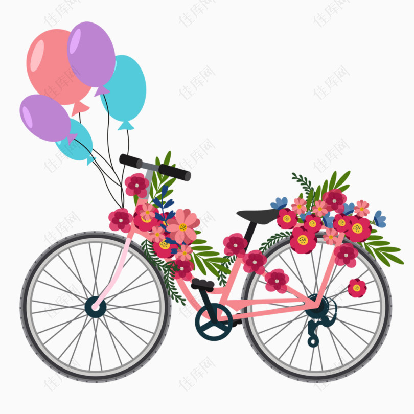 装满鲜花气球的单车