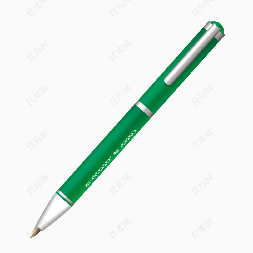 矢量绿色质感商务签字笔圆珠笔