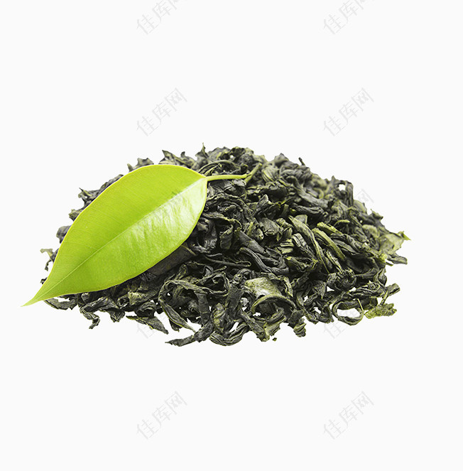 干茶叶堆与新茶叶片
