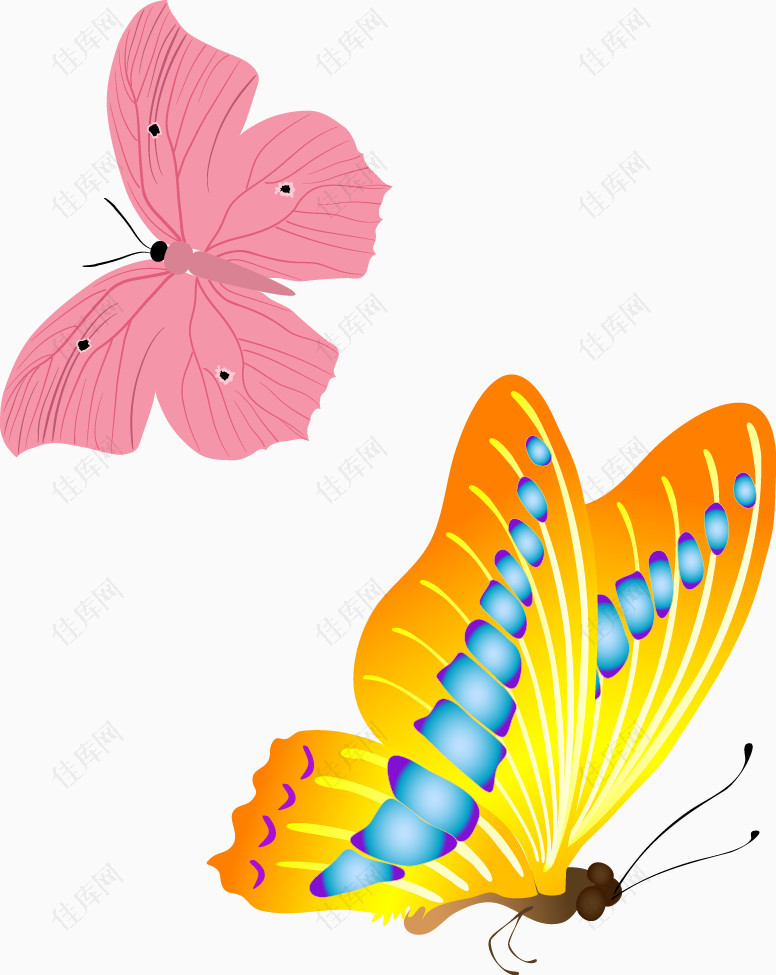 彩色蝴蝶飞舞矢量素材唯美动物