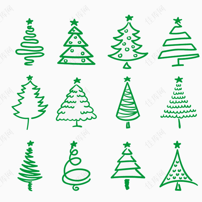 手绘绿色圣诞树