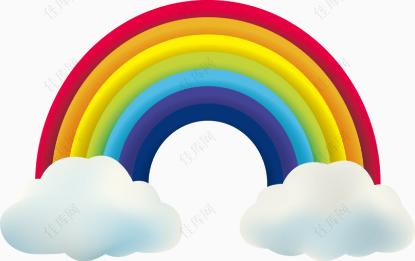 矢量卡通彩虹与白云