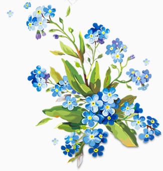 水粉手绘清新蓝色小花朵