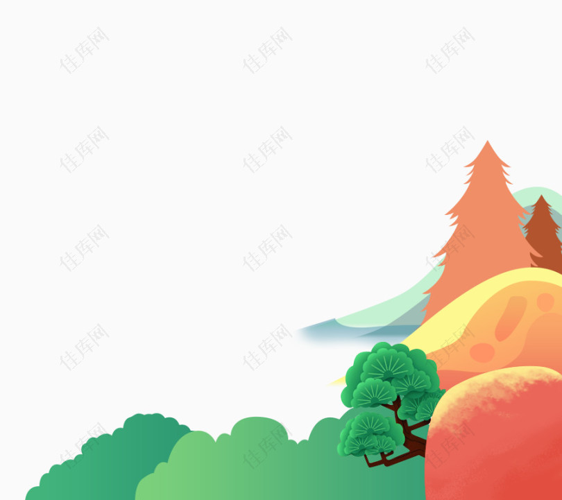 扁平化彩色山峰树木素材