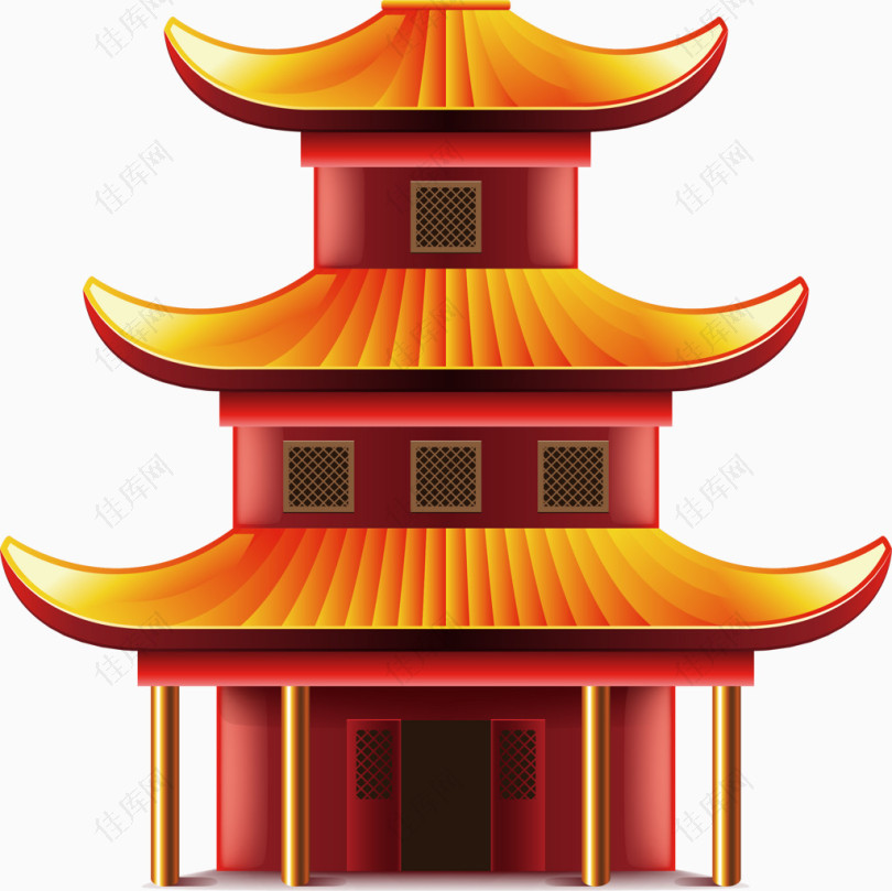 中国风复古楼亭塔楼