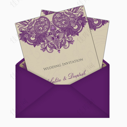 紫色花纹邀请函