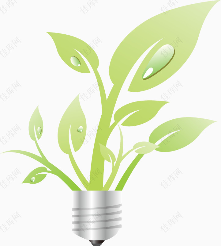 绿色环保节能灯泡树叶