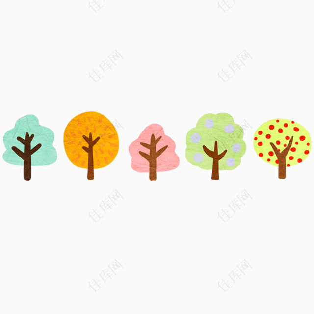 彩色树卡通树点缀素材png元素图片素材-佳库网