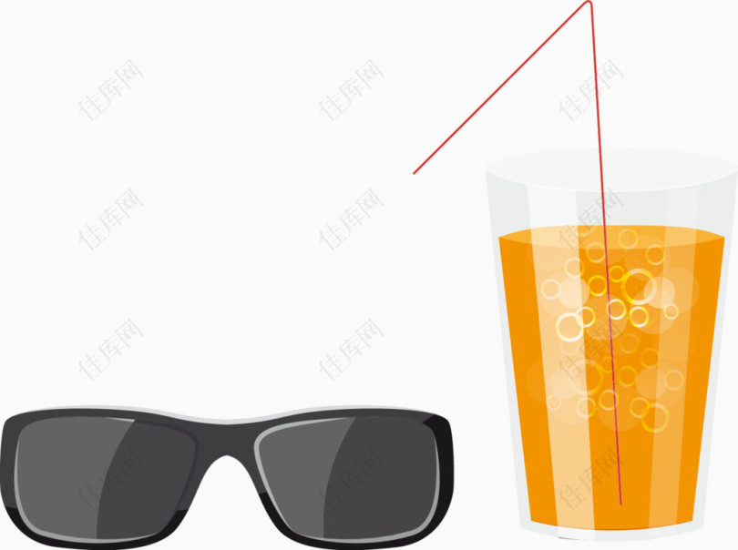 矢量手绘墨镜和橙汁
