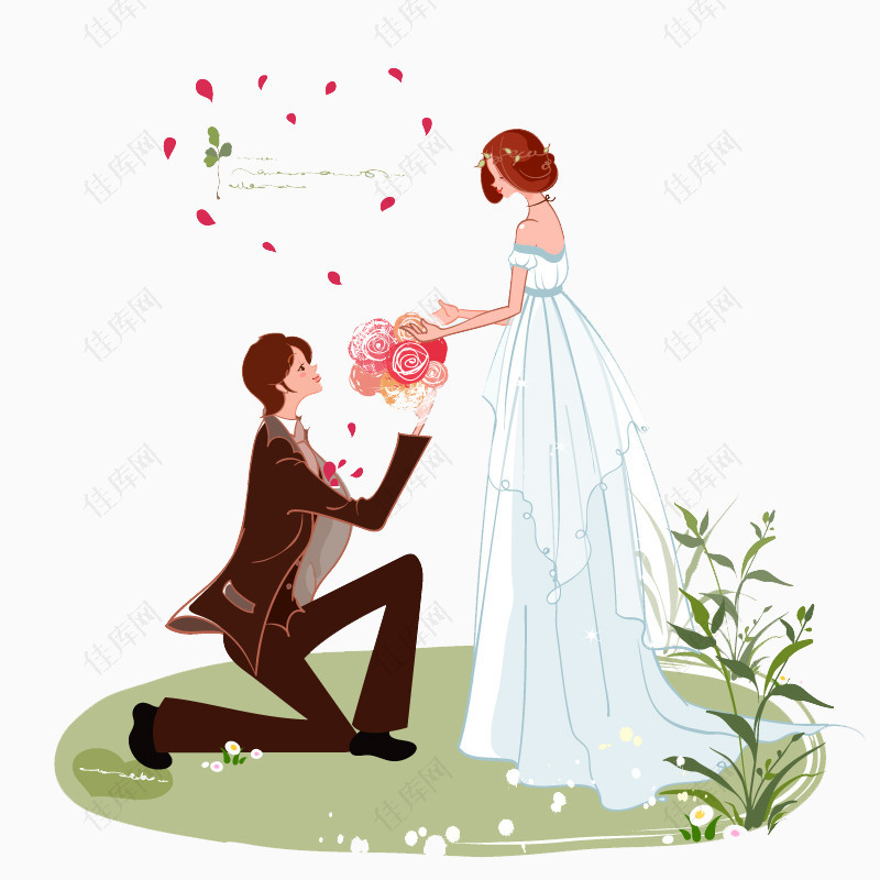 彩绘接受鲜花的新娘矢量素材