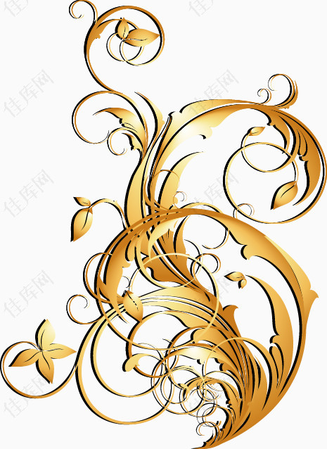 手绘金色花纹叶子图案