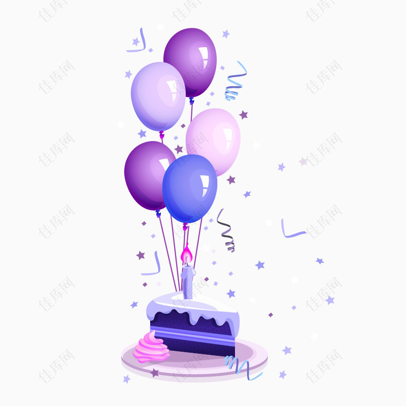 卡通紫色生日蛋糕气球节日素材