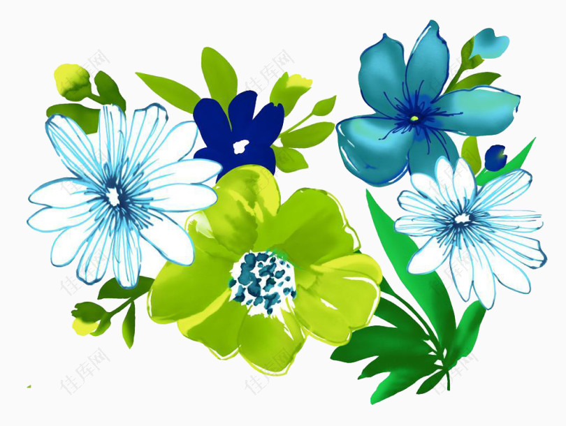 蓝色花儿png元素图片素材 佳库网