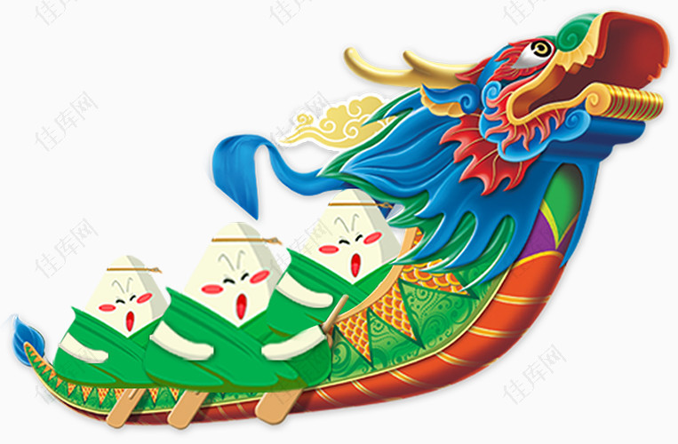 划龙舟粽子彩色卡通手绘装饰元素