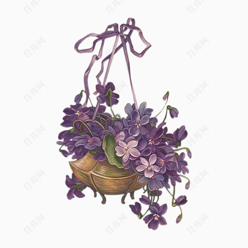 卡通彩绘紫色花卉花篮唯美