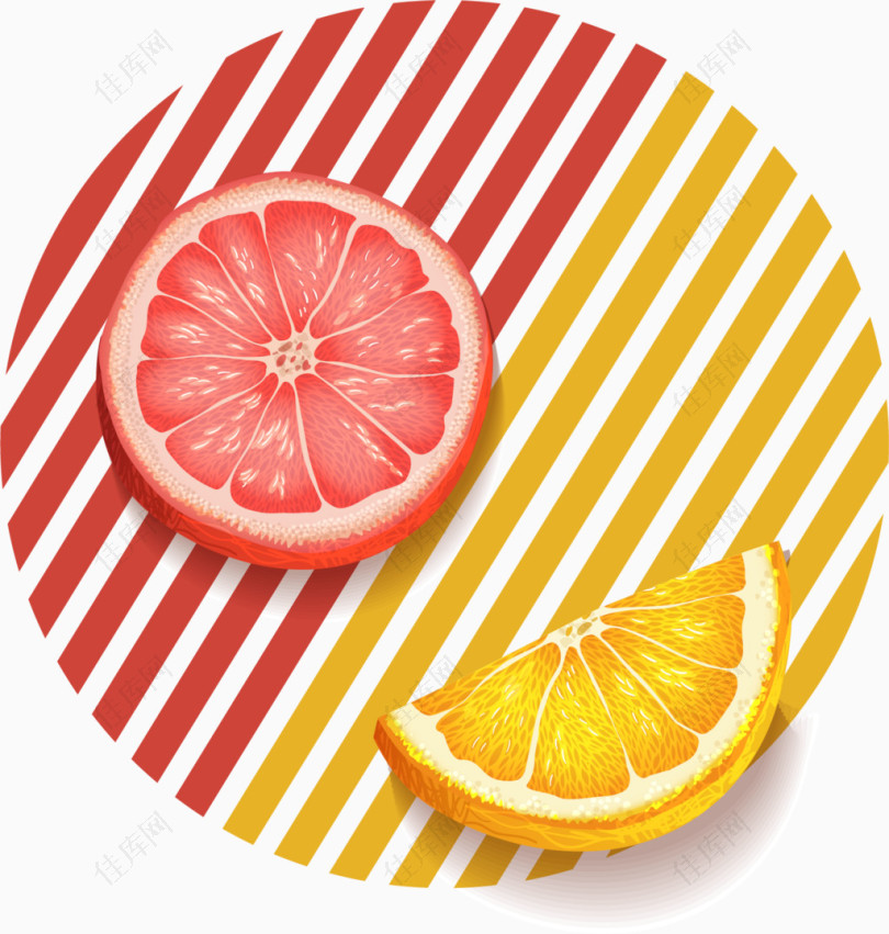 手绘彩色竖条橙子图案