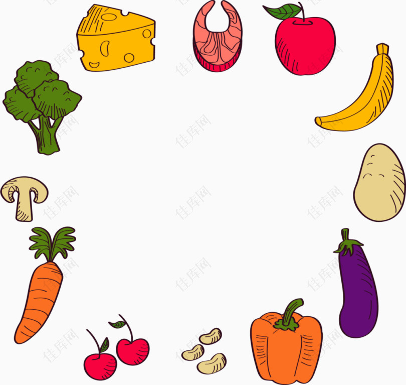 手绘健康水果蔬菜