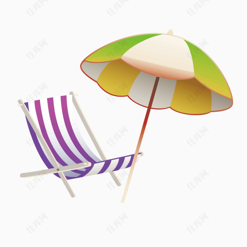 矢量夏季海滩睡椅遮阳伞