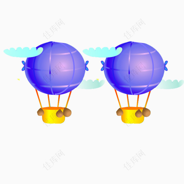 卡通立体蓝色带翅膀热气球飞翔的热气球