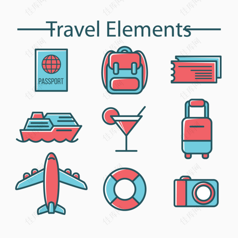 旅游元素图标包免费下载