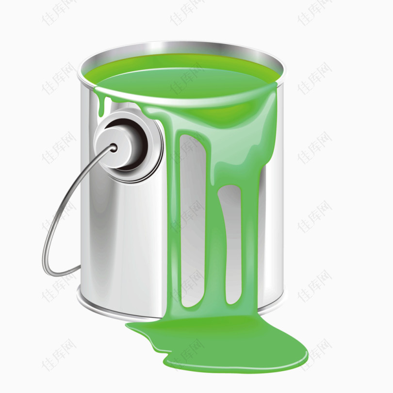 矢量绿色油漆金属水桶油漆桶