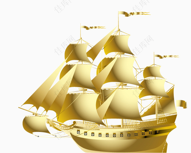 矢量手绘金色帆船