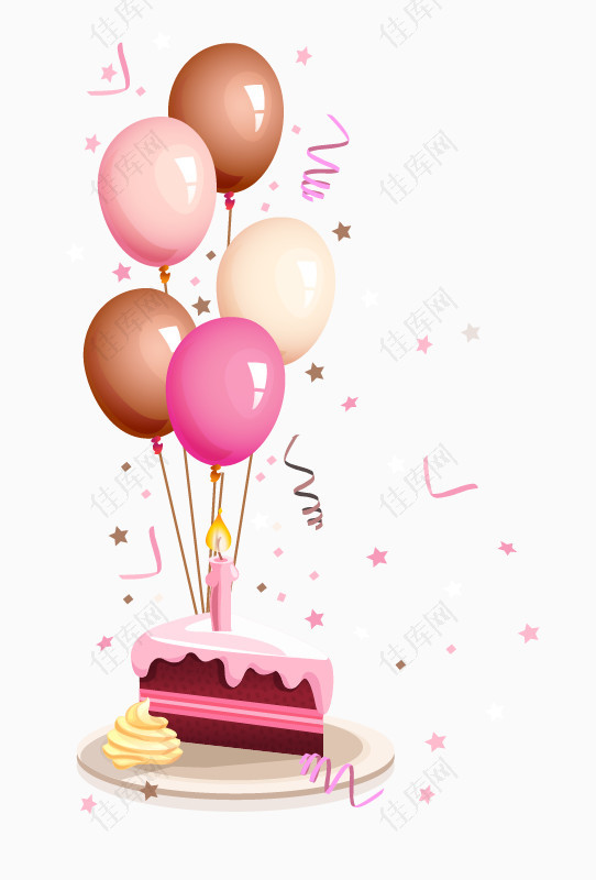 免扣png粉色蛋糕气球装饰素材