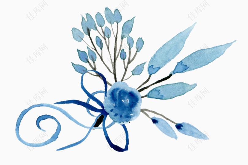 蓝色装饰框边花朵