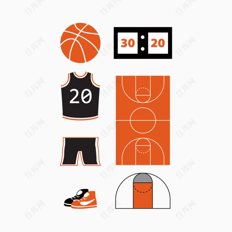 矢量篮球球鞋球衣篮球场系列