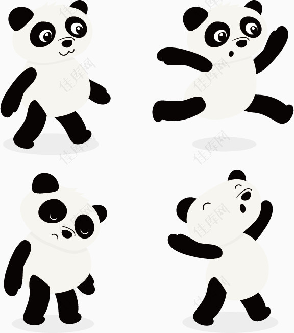 4款卡通熊猫矢量素材