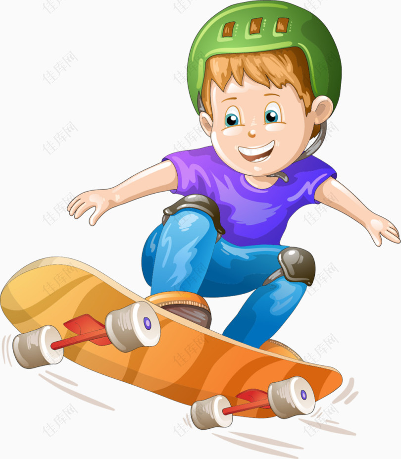 滑板卡通少年