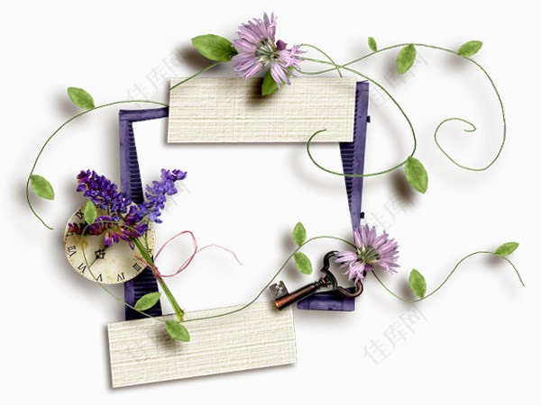 紫色花装饰文本框