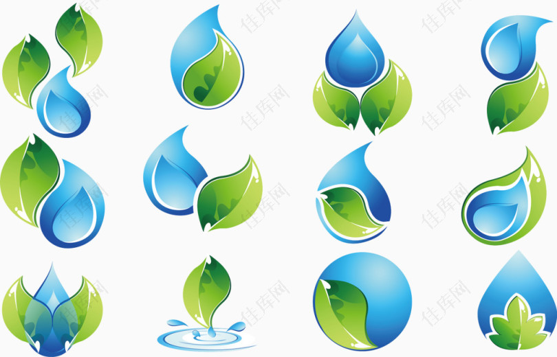 环保水滴绿叶标志组图