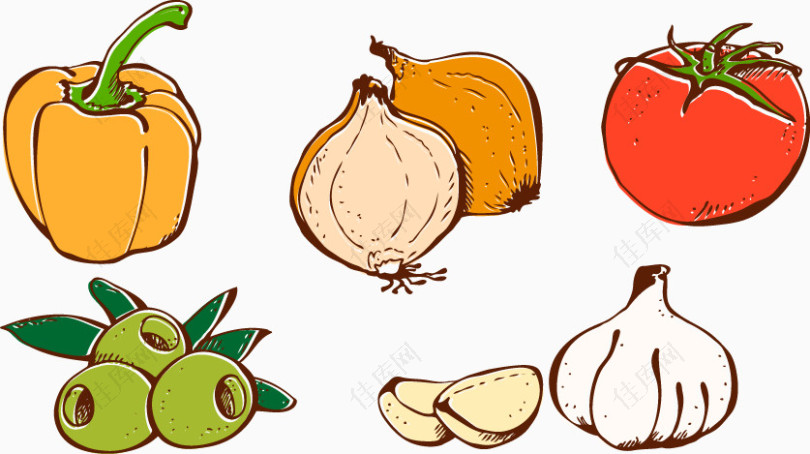 卡通矢量手绘蔬菜食物