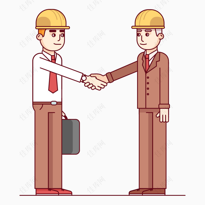 卡通工厂工人安全帽握手