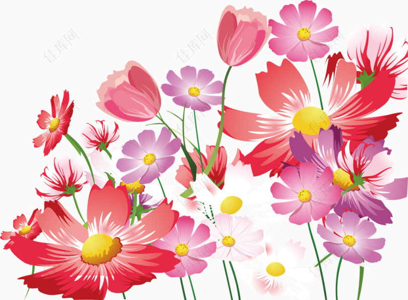 粉红手绘花朵矢量图