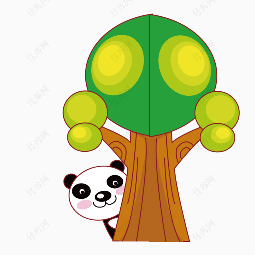 矢量绿色可爱树木小熊猫