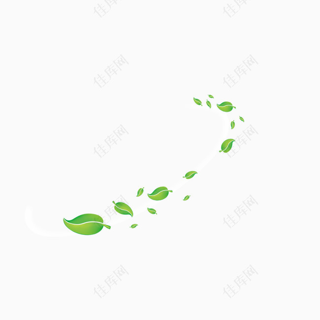 绿色漂浮手绘树叶装饰