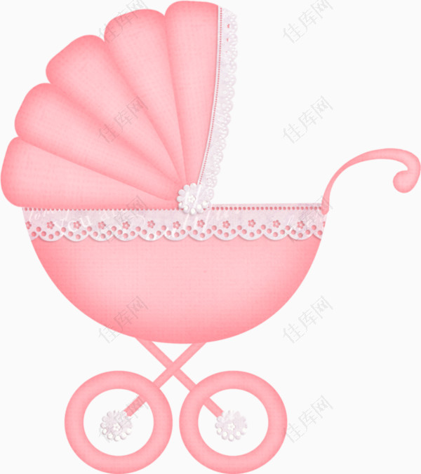 卡通粉色婴儿推车