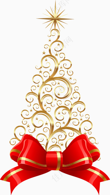 手绘金色花纹星星圣诞树