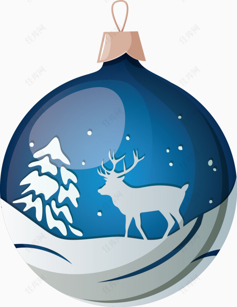 手绘蓝色圣诞节驯鹿圣诞球