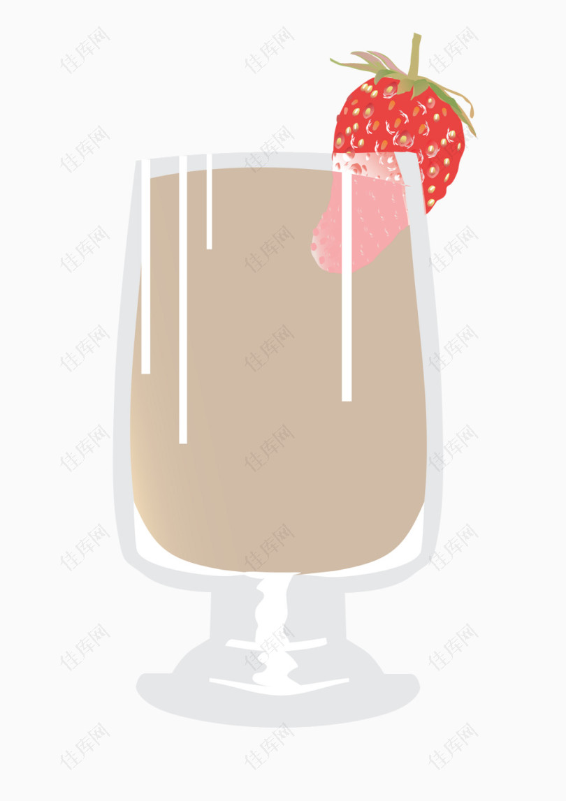 矢量灰色草莓镶嵌咖啡玻璃杯