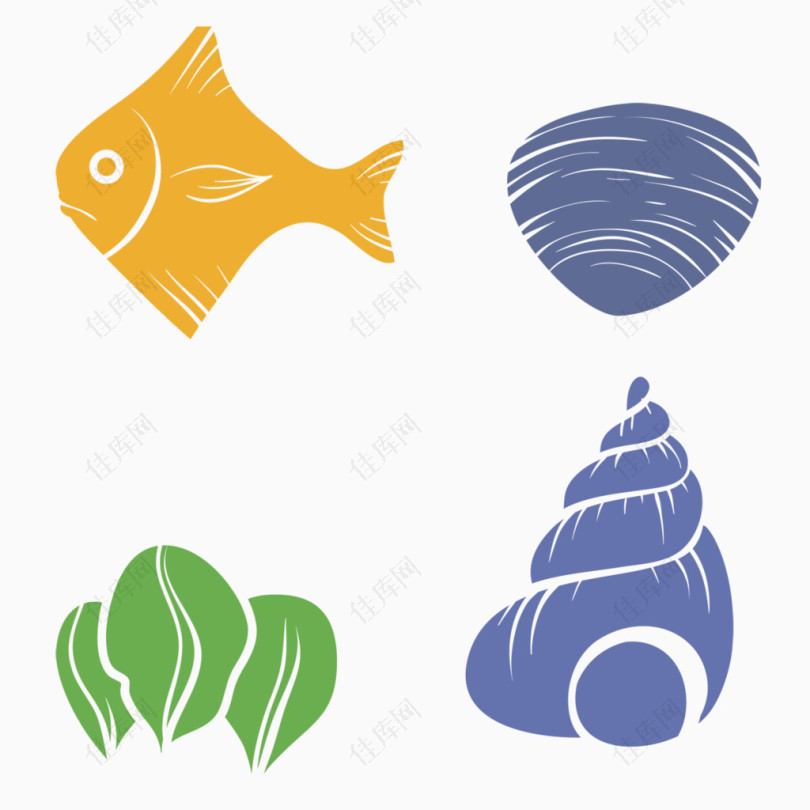 海鱼海螺贝壳海草素材