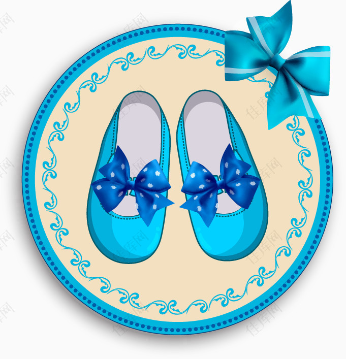 手绘蓝色圆形花纹边框鞋子