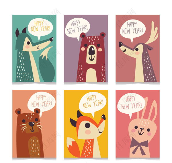 动物新年快乐卡片